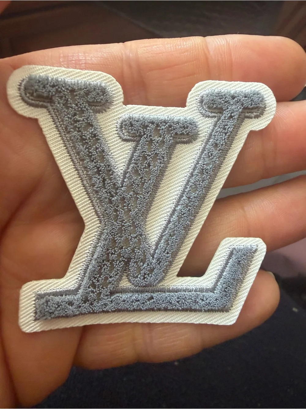 Made of fabric Fashion Gray and White Embroidered Monogram Wall Patch